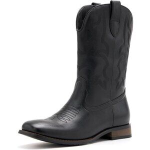 Cowboy Boots Classic Embroidered Ankle Boots Black